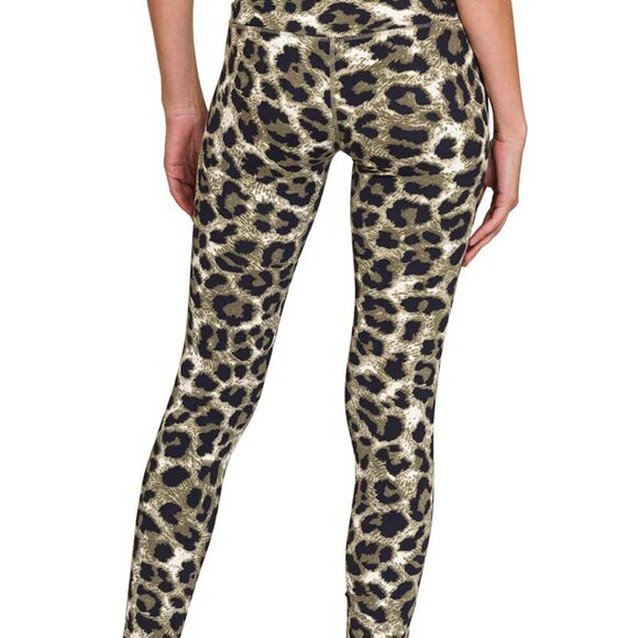 Travel Passions - Dark Olive Leopard Print High Waisted Leggings - Picture 4 of 5